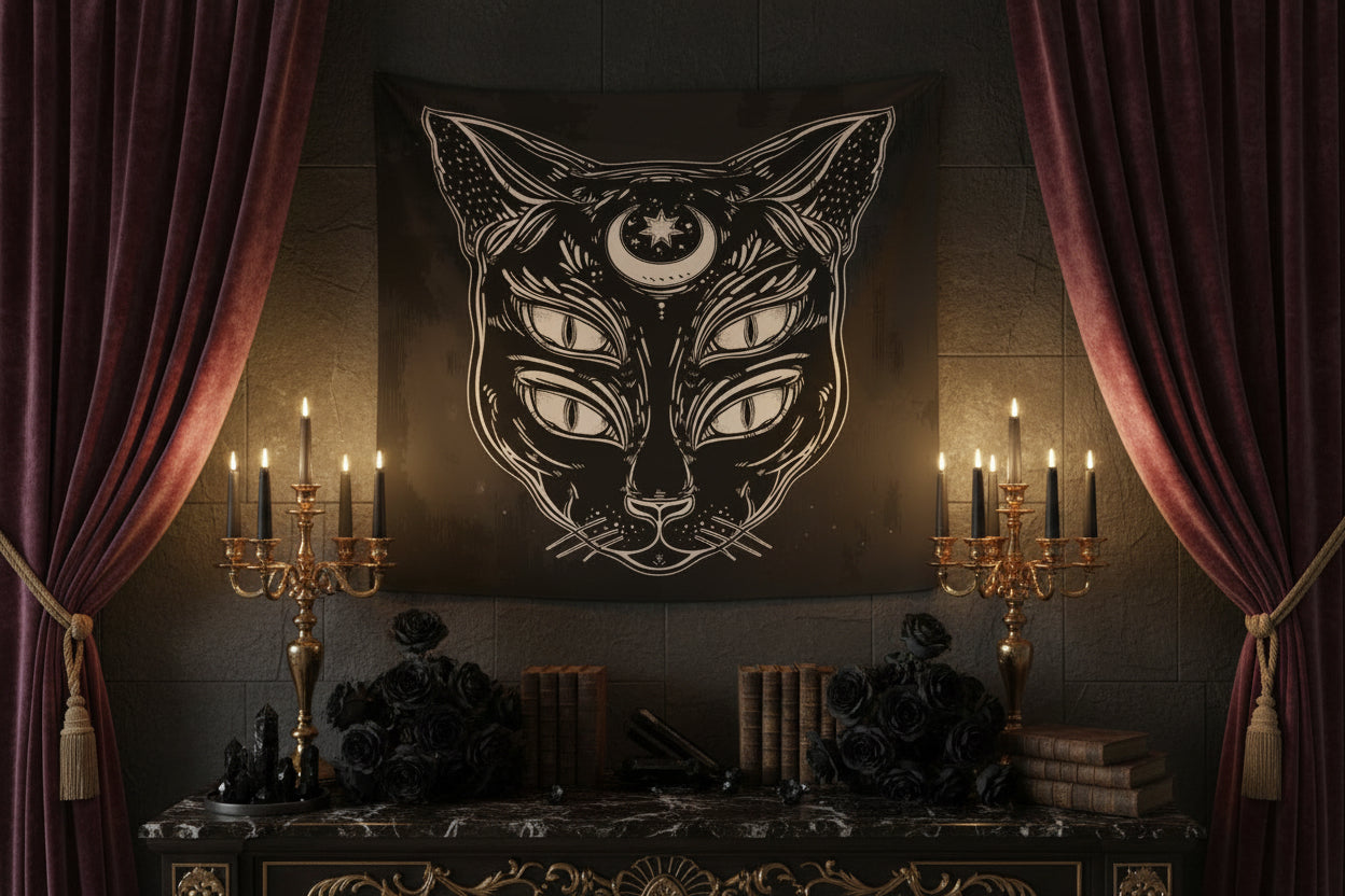 Digital Print Wall Tapestry - Cat Design Sorceress Sanctuary