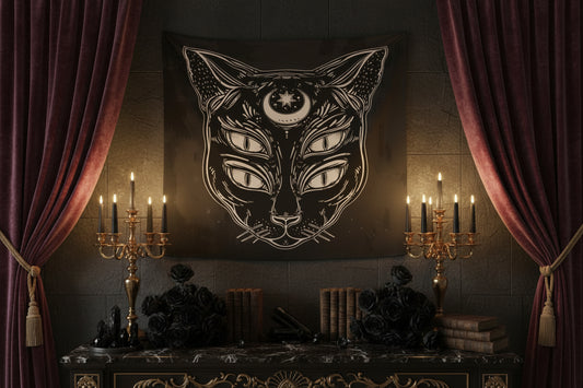 Digital Print Wall Tapestry - Cat Design Sorceress Sanctuary