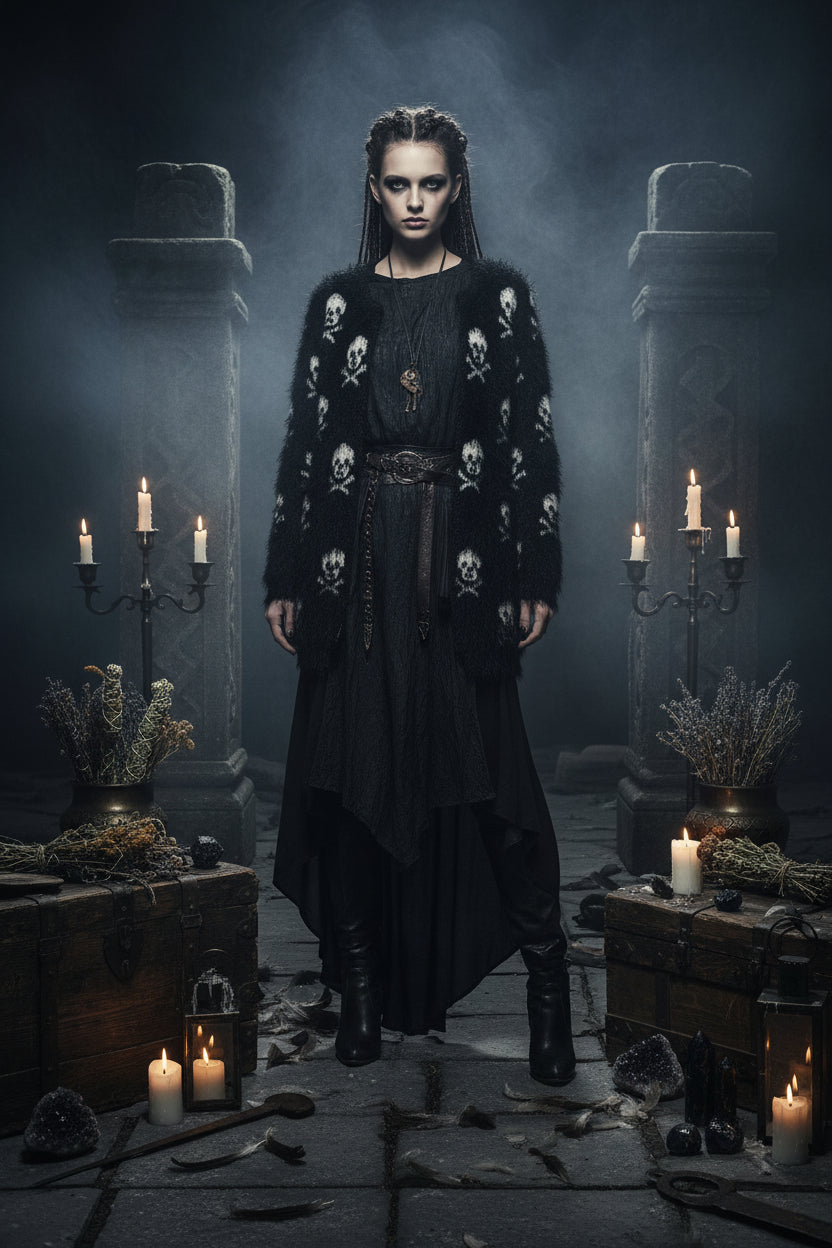 2019 Autumn Women's Sweater with Skull Design Cardigan Sorceress Sanctuary