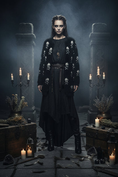 2019 Autumn Women's Sweater with Skull Design Cardigan Sorceress Sanctuary