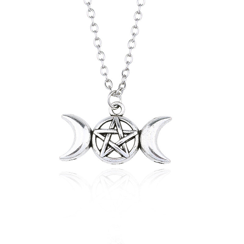 Vintage Viking Style Symmetrical Moon Pendant Necklace