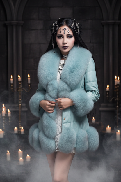 Slim Fit Mid-Length Faux Fur Coat with Fox Fur Collar Sorceress Sanctuary