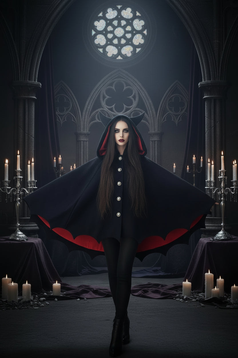 New Autumn Winter Women's Bat Cape with Devil Ears Sorceress Sanctuary