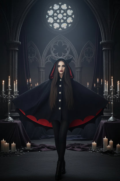 New Autumn Winter Women's Bat Cape with Devil Ears Sorceress Sanctuary