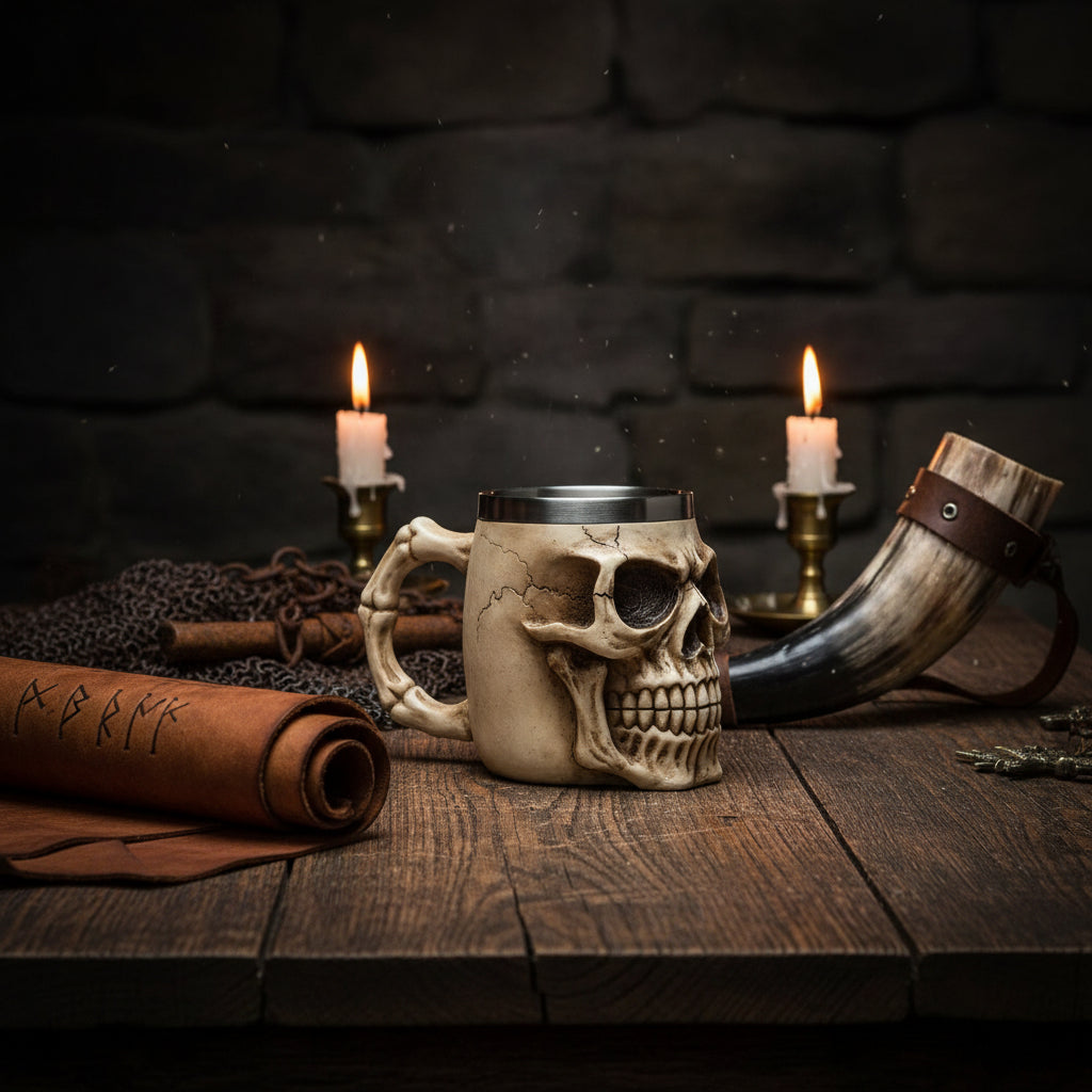 3D Skull Mug - Stainless Steel Knight Coffee Cup Sorceress Sanctuary