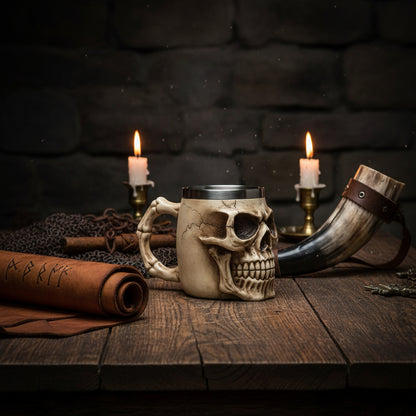 3D Skull Mug - Stainless Steel Knight Coffee Cup Sorceress Sanctuary