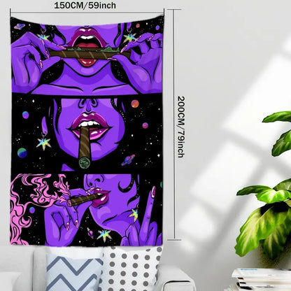 Purple Smoking Girl Tapestry Wall Hanging for Decor