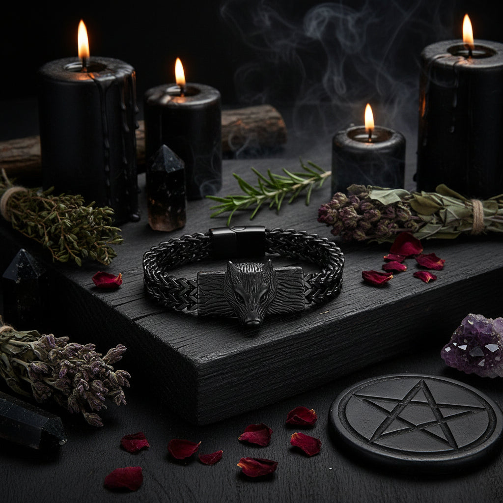 Titanium Steel Wolf Head Bracelet for Men Sorceress Sanctuary