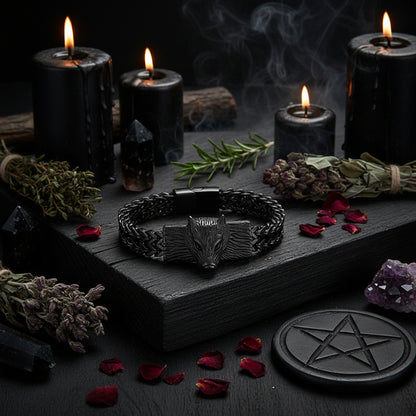Titanium Steel Wolf Head Bracelet for Men Sorceress Sanctuary