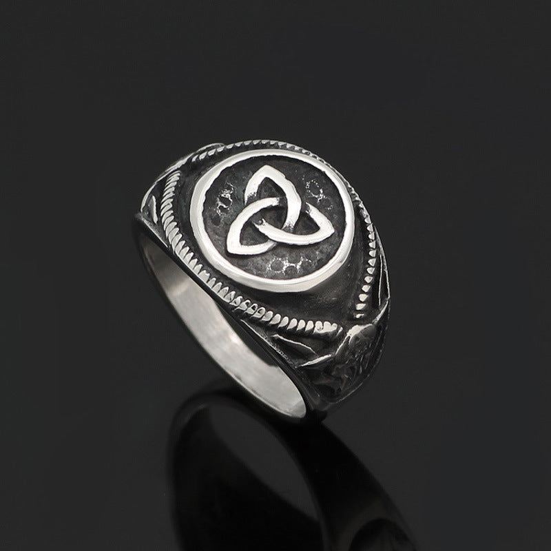 Vintage Stainless Steel Viking Irish Ring (Titanium)