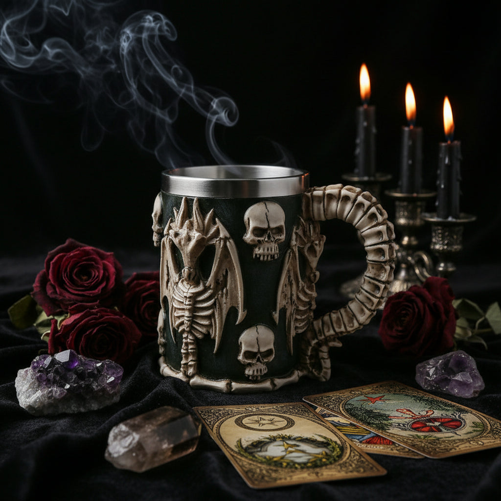 Resin Stainless Steel Skull Mug with Dragon Design Sorceress Sanctuary