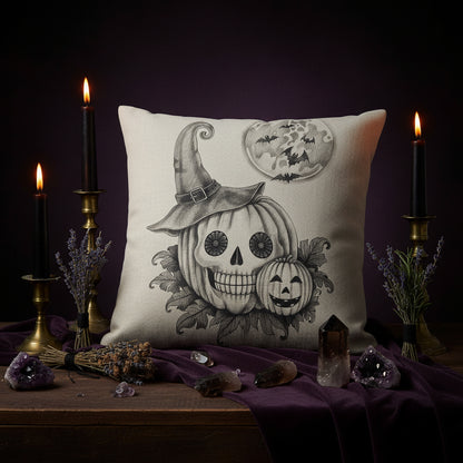 Halloween Skull and Pumpkin Pillow Cover for Sofa Sorceress Sanctuary