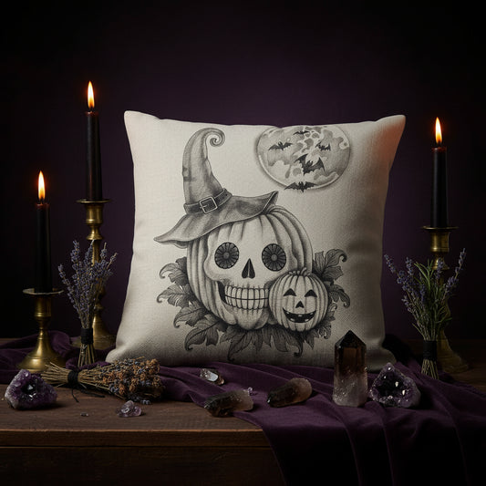 Halloween Skull and Pumpkin Pillow Cover for Sofa Sorceress Sanctuary