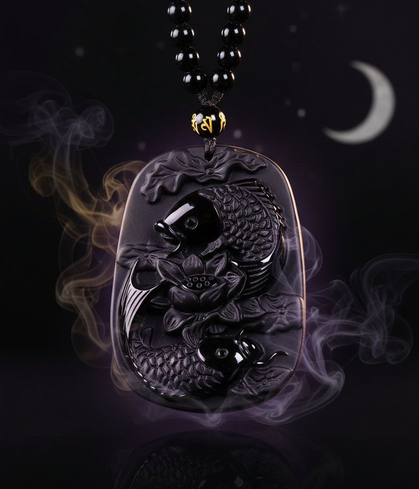 Obsidian Koi Necklace