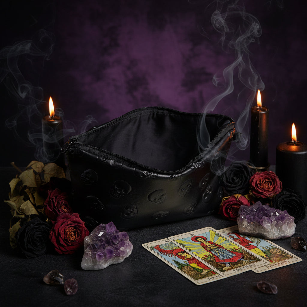 Black Skull PU Leather Makeup Bag for Travel Organizer Sorceress Sanctuary