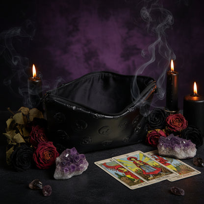 Black Skull PU Leather Makeup Bag for Travel Organizer Sorceress Sanctuary
