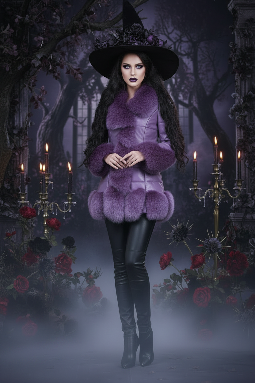 Slim Fit Mid-Length Faux Fur Coat with Fox Fur Collar Sorceress Sanctuary