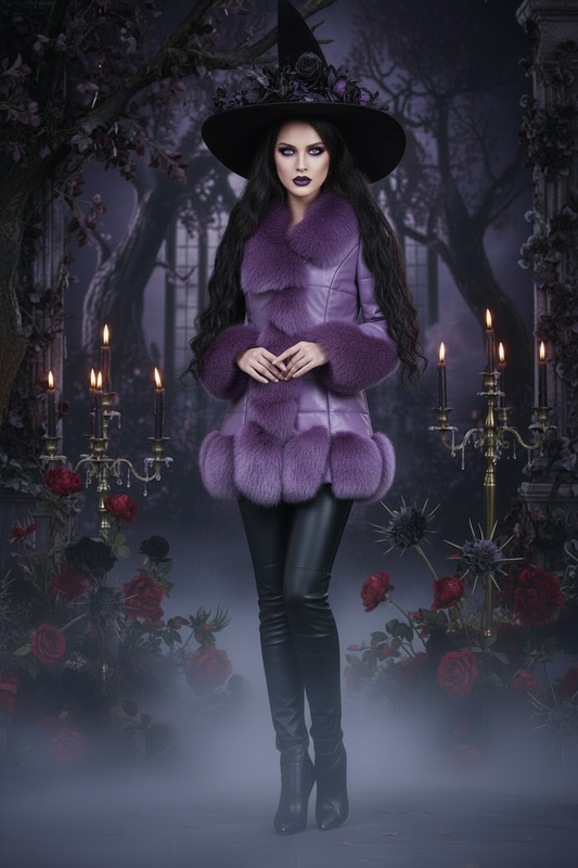 Slim Fit Mid-Length Faux Fur Coat with Fox Fur Collar Sorceress Sanctuary