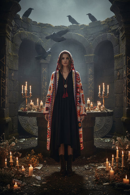 Handmade Crochet Hooded Sweater Coat for Women Sorceress Sanctuary