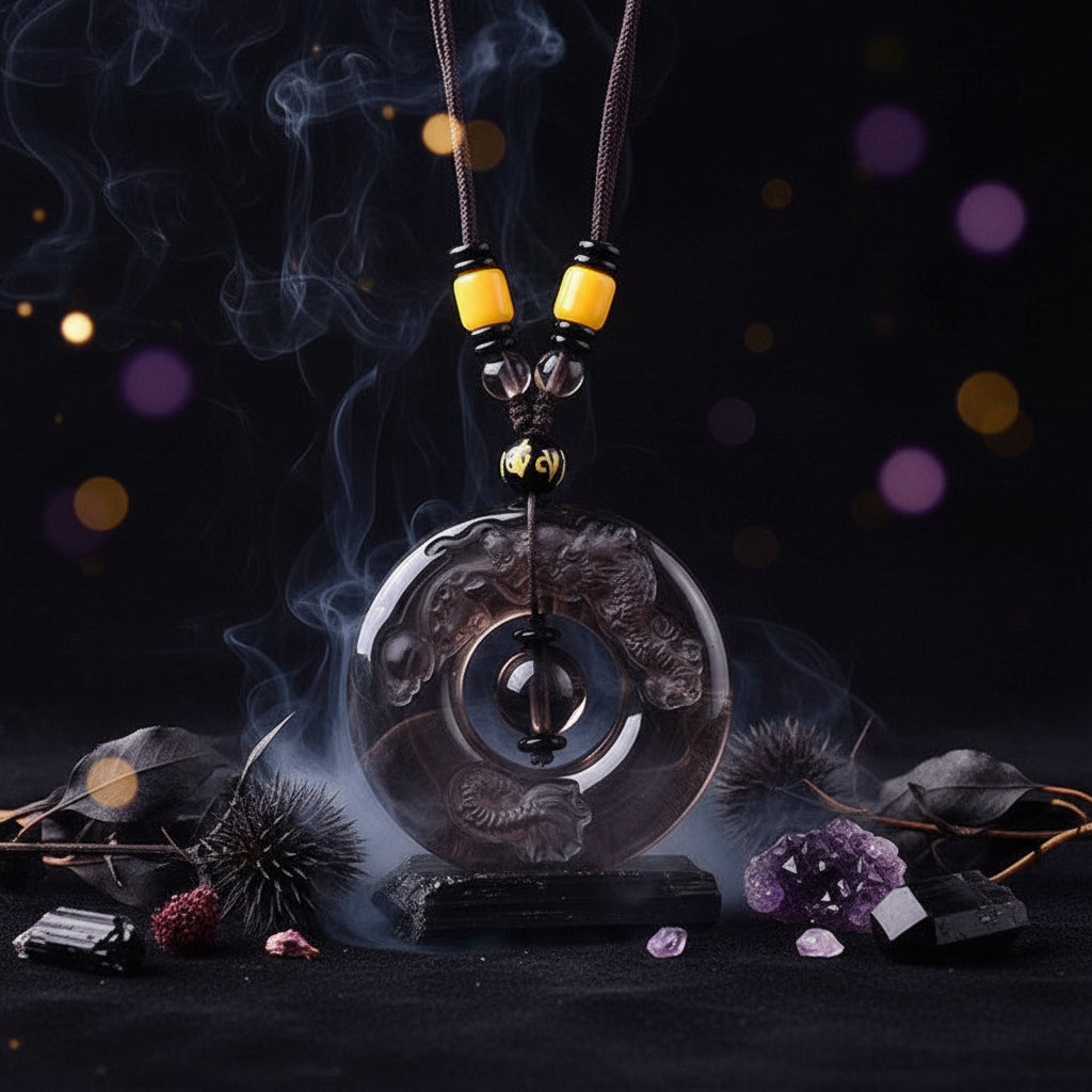 Obsidian Dragon & Phoenix Necklace