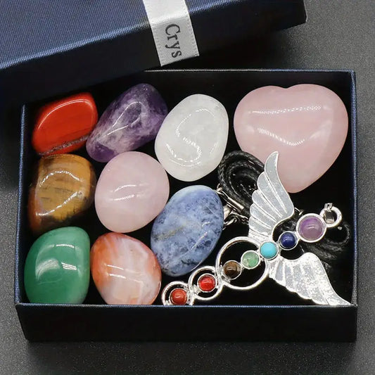 Rose Quartz Chakra Angel Wing Pendant Set