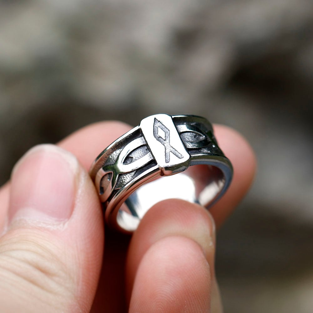 Vintage Viking Alphabet Men's Titanium Steel Ring