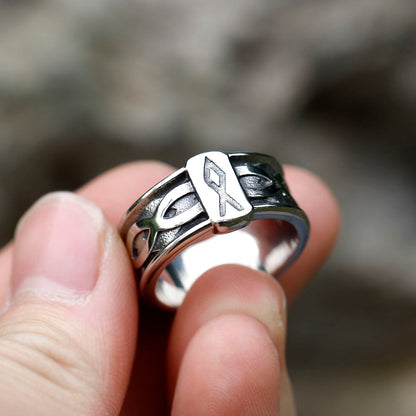 Vintage Viking Alphabet Men's Titanium Steel Ring