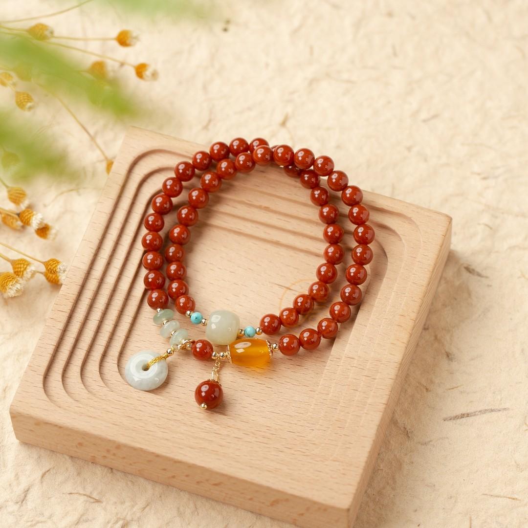 Agate Double Circle Peace Clasp Pendant and Bracelet