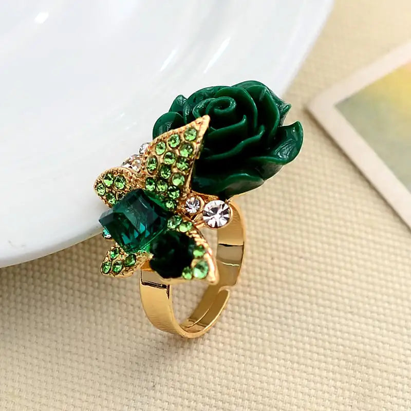Crystal Rose Flower Ring