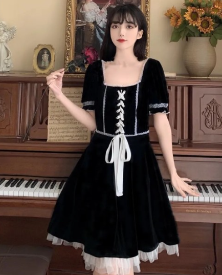 Plus Size Harajuku Gothic Lace Black Dress for Women