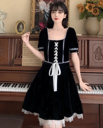 Plus Size Harajuku Gothic Lace Black Dress for Women