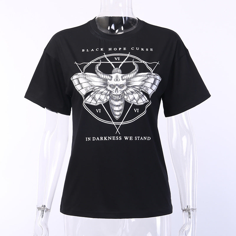 Gothic Couple T-Shirts with Demon Letter Print