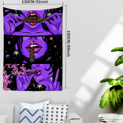 Purple Smoking Girl Tapestry Wall Hanging for Decor