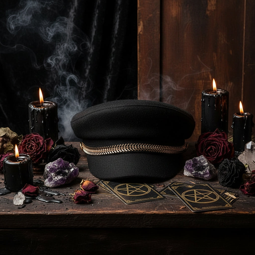 Vintage Flat Cap with Metal Chain Accent Hat Sorceress Sanctuary