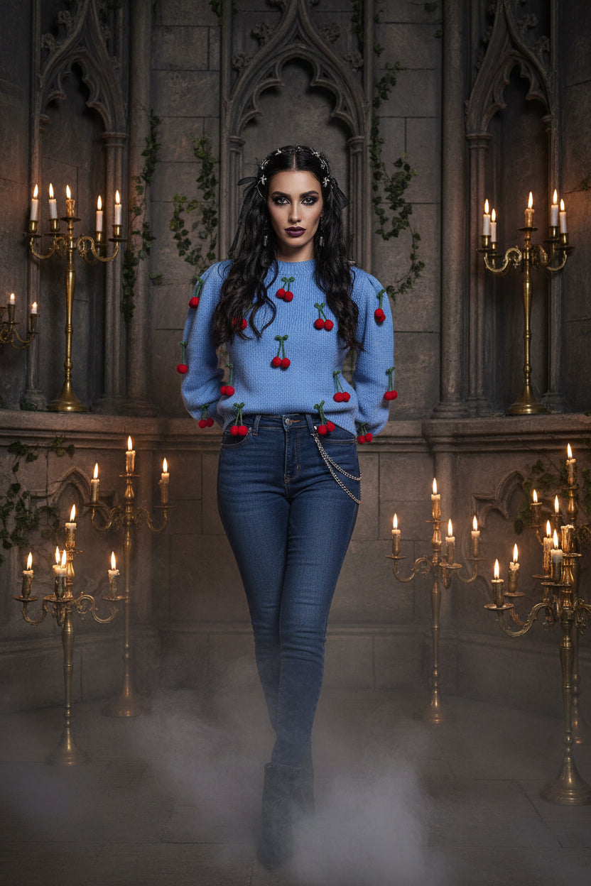 Handmade Crochet Cherry Sweater for Women (Autumn/Winter) Sorceress Sanctuary