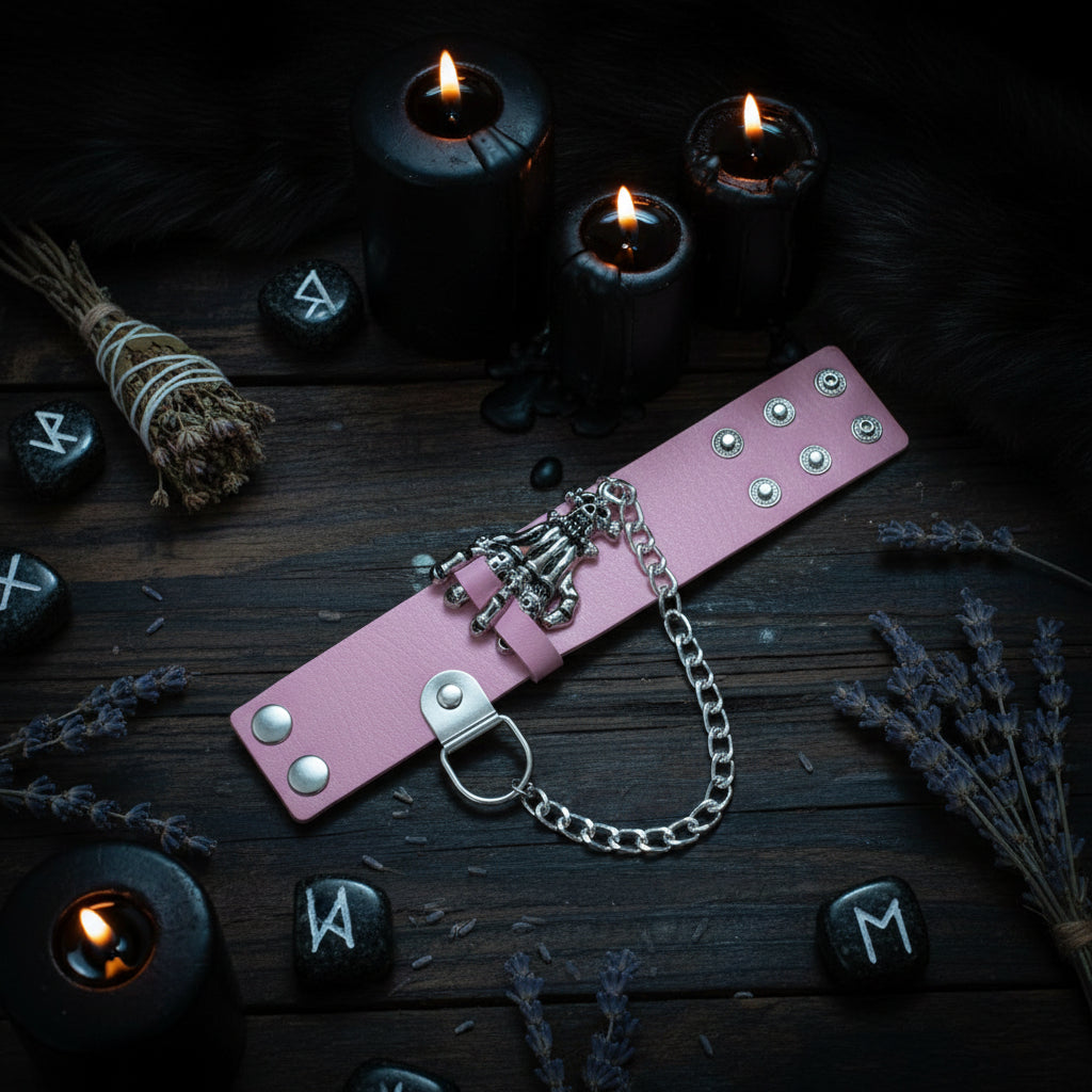 Gothic Skull Hand Design PU Leather Bracelet for Parties Sorceress Sanctuary