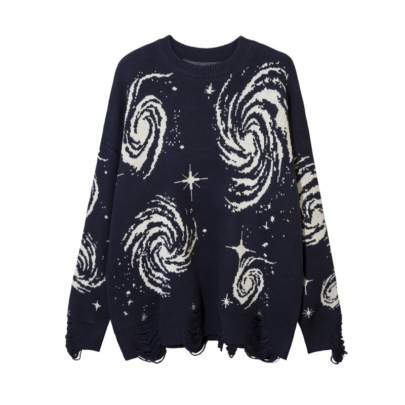 Men's Ripped Sweater with Cosmic Starry Sky Design