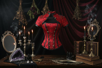 4Pc Corset Set - Sorceress Sanctuary Red / S-Red / M-Red / L-Red / XL-Red / XXL