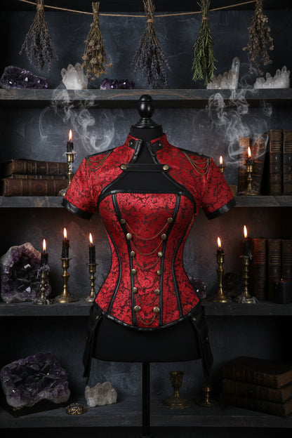 4Pc Corset Set - Sorceress Sanctuary Red / S-Red / M-Red / L-Red / XL-Red / XXL