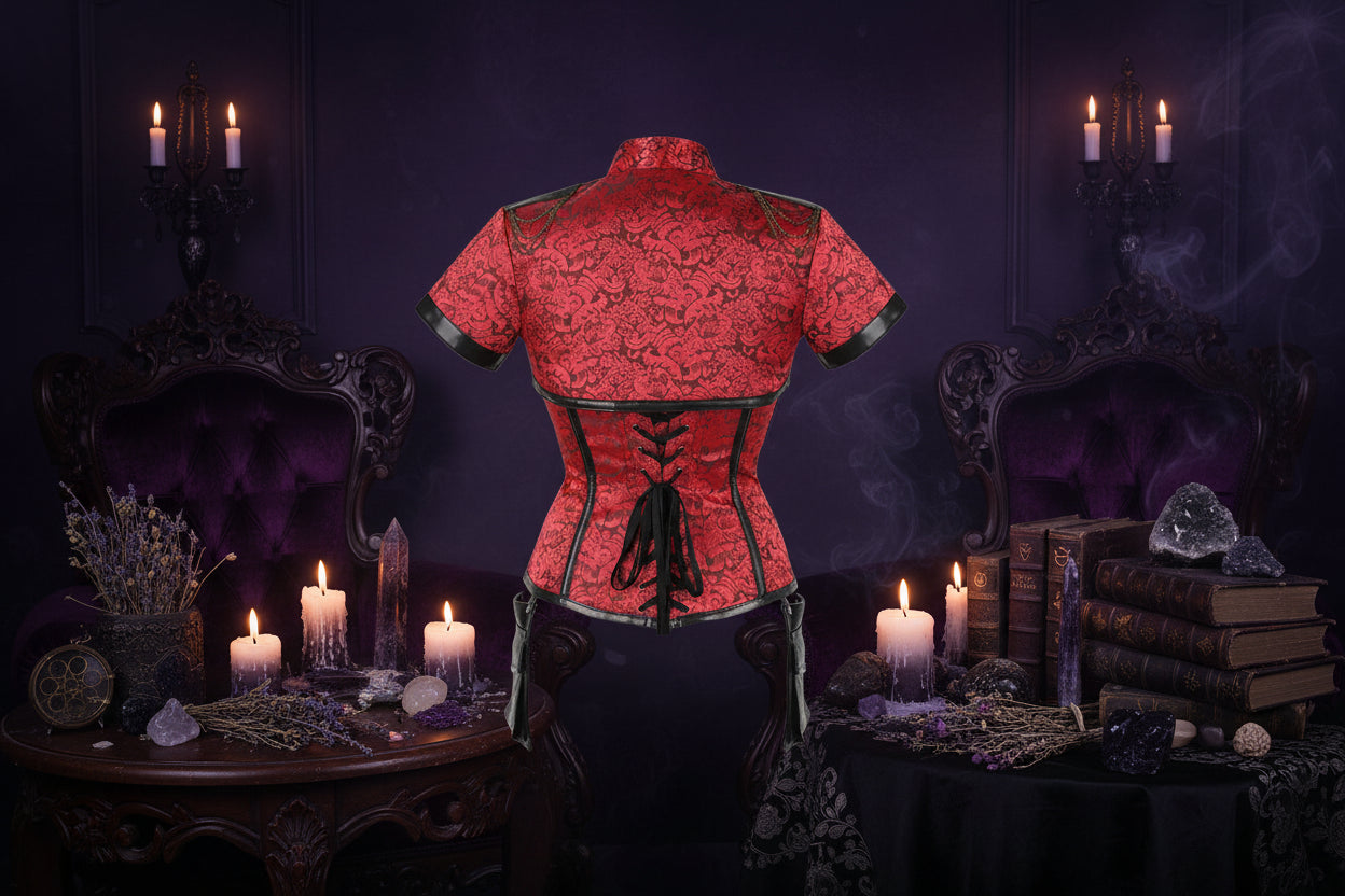 4Pc Corset Set - Sorceress Sanctuary Red / S-Red / M-Red / L-Red / XL-Red / XXL