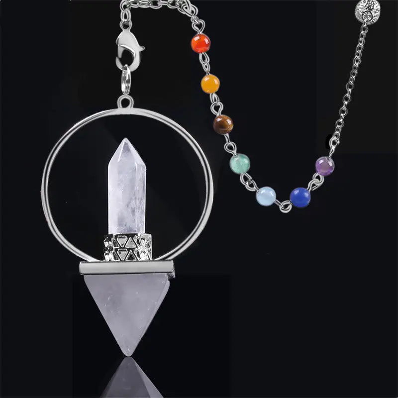 Obsidian Crystal Pendulum with Seven Chakra Beads Sorceress Sanctuary