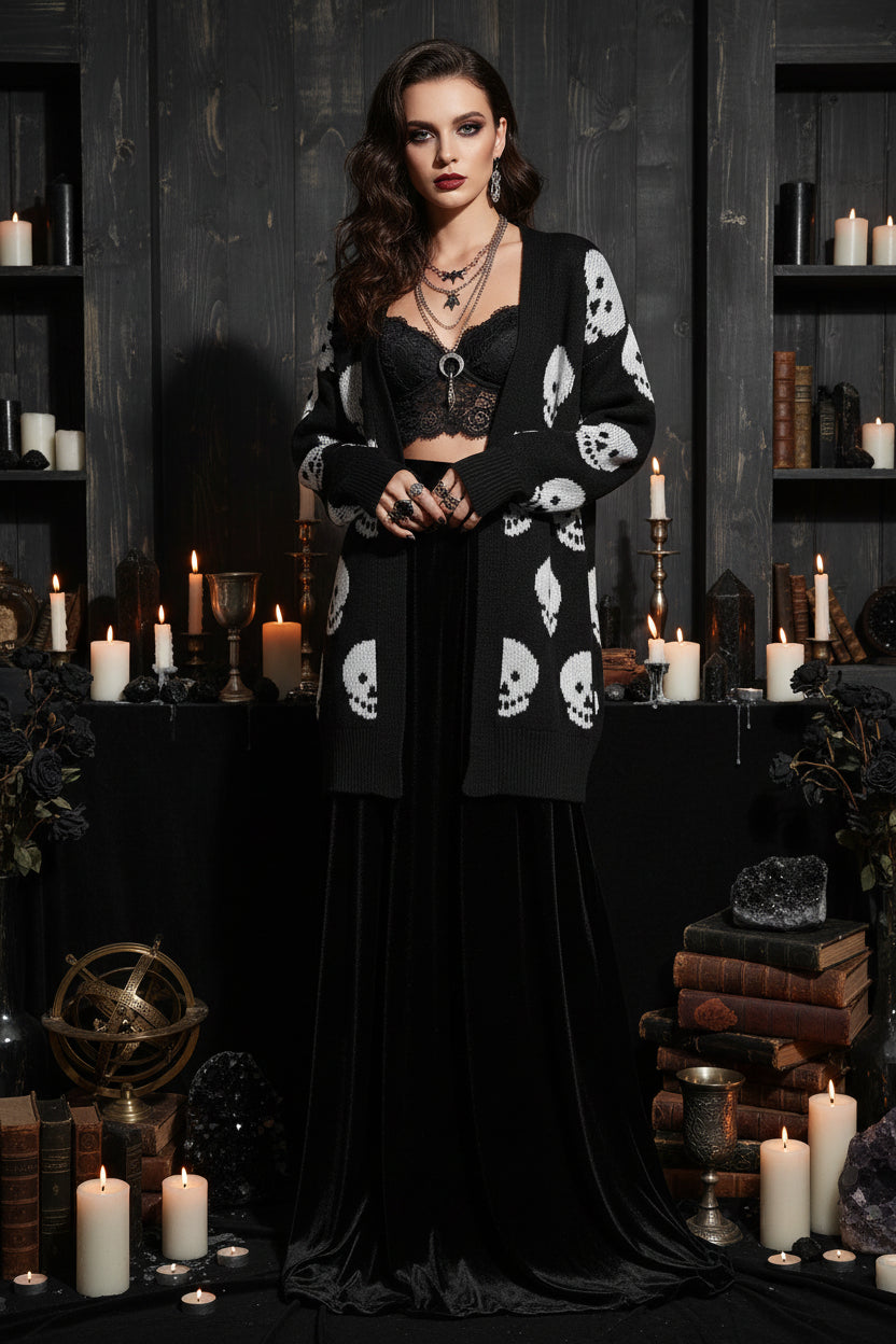 Day of the Dead Skull Jacquard Knitted Cardigan Sorceress Sanctuary