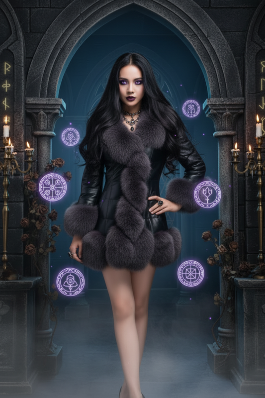 Slim Fit Mid-Length Faux Fur Coat with Fox Fur Collar Sorceress Sanctuary