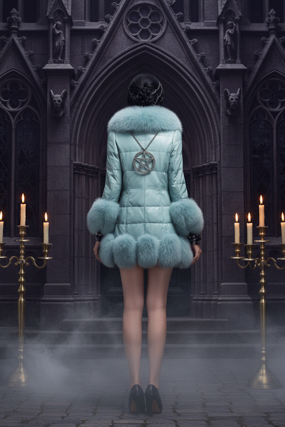 Slim Fit Mid-Length Faux Fur Coat with Fox Fur Collar Sorceress Sanctuary