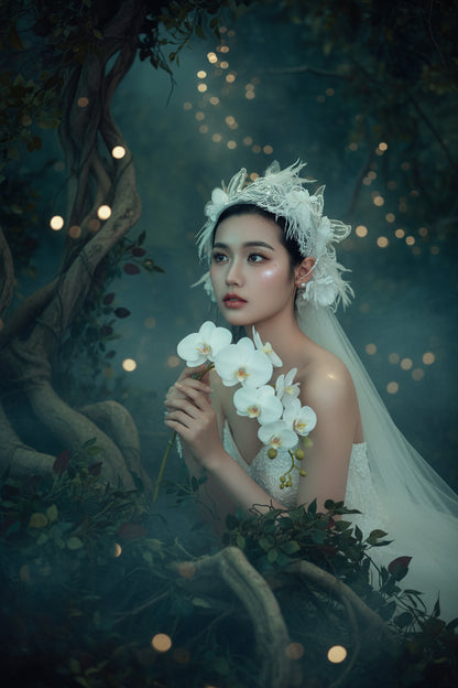 2024 Elegant Vintage Flower Feather Bridal Veil Sorceress Sanctuary