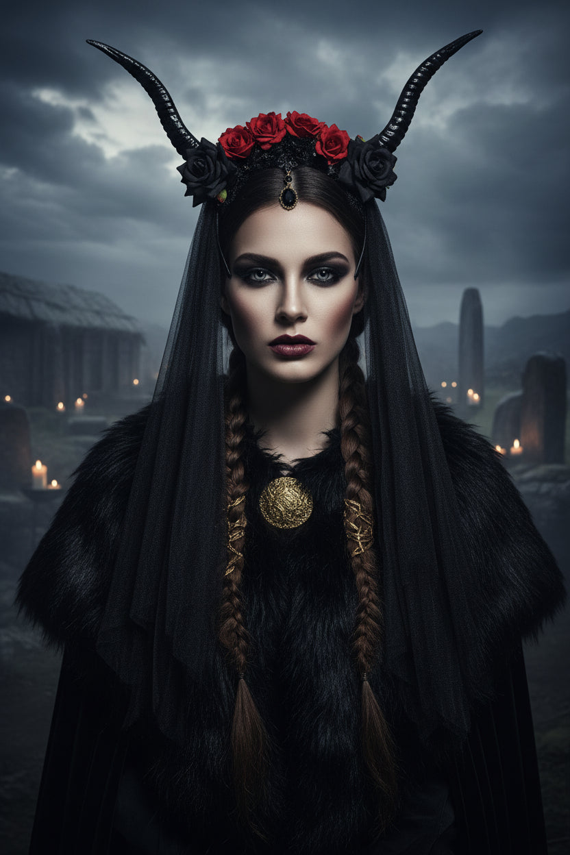 Vintage Antelope Horn Headband with Crystal Veil Sorceress Sanctuary