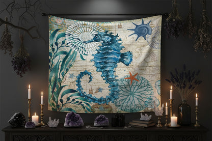 Digital Print Tapestry Wall Hanging with Seahorse Design Sorceress Sanctuary