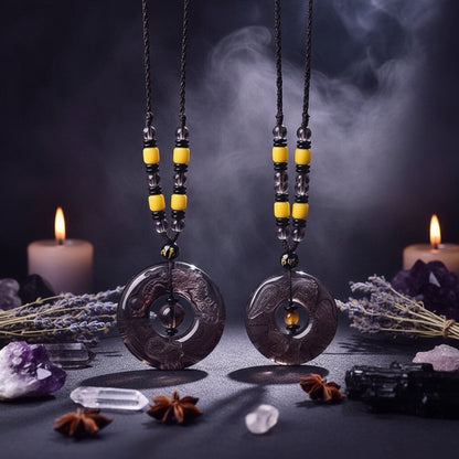Obsidian Dragon & Phoenix Necklace
