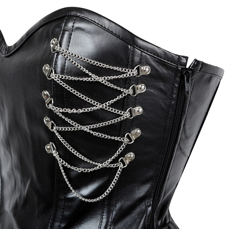 Dark Witch Corset | Leather & Chain With Zipper