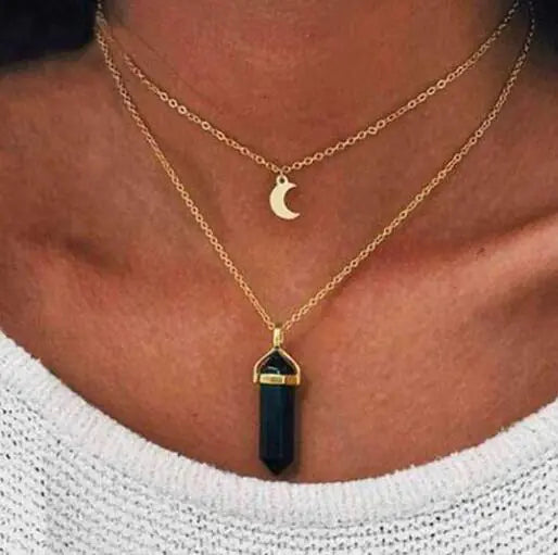 Natural Crystal Moon Necklace